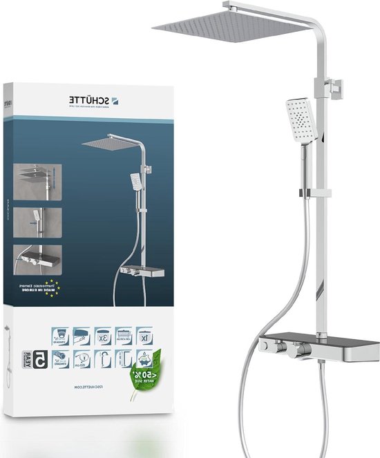Douchesysteem Thermostaat Glazen Legplank 30x30 Chroom-Antraciet review