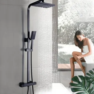 Douchesysteem thermostaat regendouche set 27x18x110cm zwart