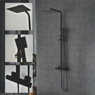 Douchesysteem Thermostaat Zwart Vierkante Regendouche 25x25cm