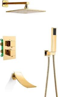 Douchesysteem thermostatisch regendouche set goud