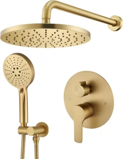 Douchesysteem wandmontage regendouche set geborsteld goud