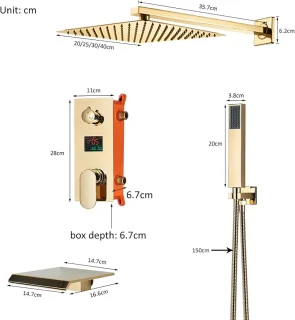 Douchesysteem wandmontage regendouche set goudkleurig