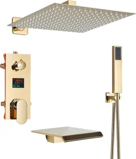 Douchesysteem wandmontage regendouche set goudkleurig