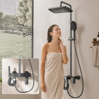 Douchesysteem zonder thermostaat met regendouche en handdouche in grijs