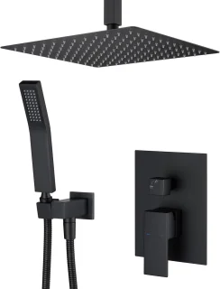 Douchesysteem zwart - regendouche set - plafondmontage 12 inch