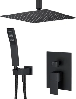 Douchesysteem zwart - regendouche set - plafondmontage 12 inch