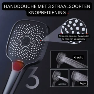 Douchesysteem Zwart Thermostaat Regendouche Handdouche Glazen Plank