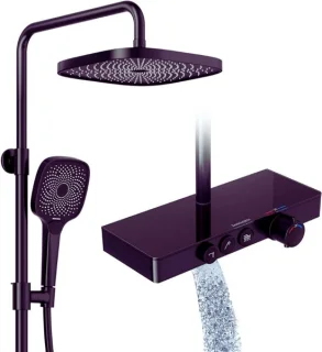 Douchesysteem Zwart Thermostaat Regendouche Handdouche Glazen Plank
