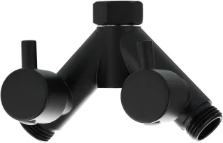 Doucheverdeler 2-weg messing met afsluitklep en slangkoppeling, 1/2 inch, zwart