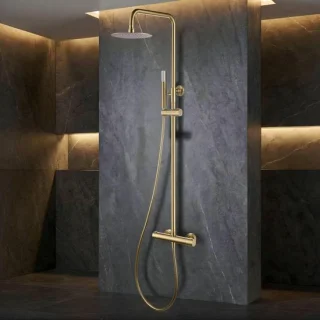 Douchezuil met thermostaat regendouche set - geborsteld goud