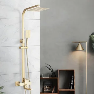 Douchezuil regendoucheset 203 cm kop geborsteld goud