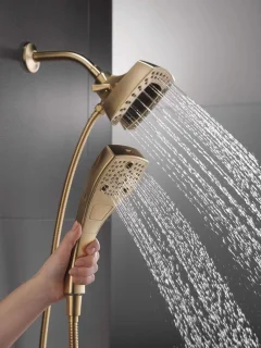 Dubbele douchekop handdouche set Champagne Brons
