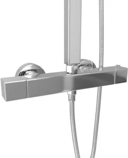 Dubbele regendouche douchekopset 20x20 cm met handdouche, thermostaatkraan en doucherail in roestvrij staal