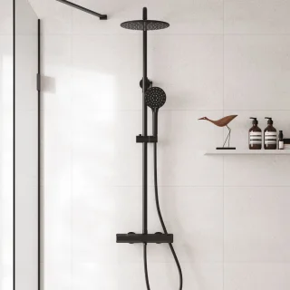 EcoRain Glenn 23 cm Zwart Regendouche Set met Thermostaatkraan