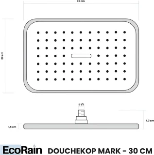 EcoRain© Mark 30 Regendouchekop 30 cm Rechthoekig Chroom