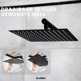 EcoRain© Mia Inbouw Regendoucheset met Thermostaatkraan 30 cm Vierkant Zwart