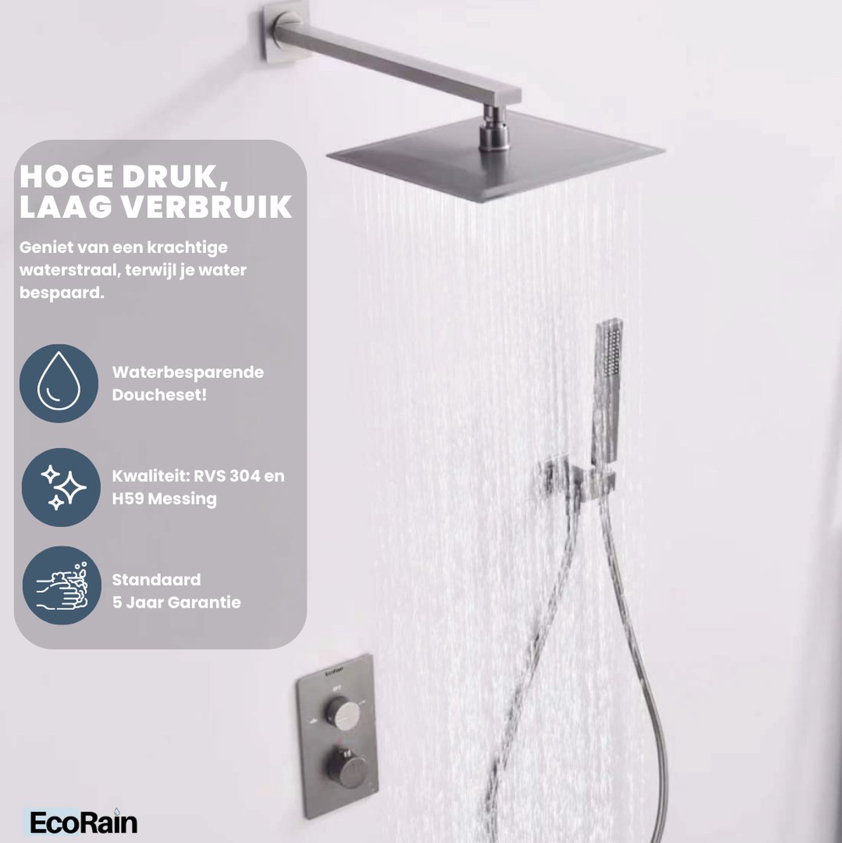 Wat vinden we goed aan de EcoRain Mia Inbouw Regendoucheset Thermostaat 30 CM Chroom