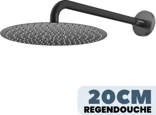 EcoRain Tyler 20 CM Zwarte Regendouchekop Rond met Douchearm