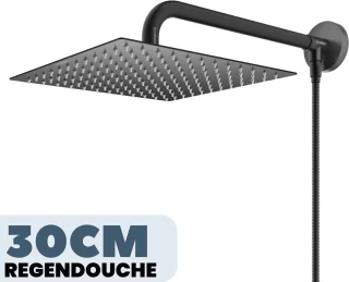 EcoRain Tyler 30cm Vierkante Zwarte Regendouchekop Met Douchearm