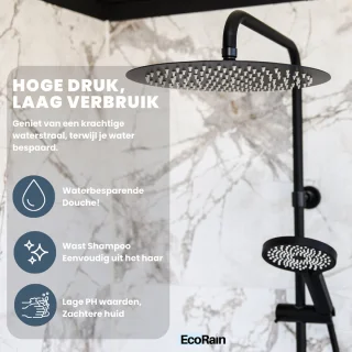 EcoRain© Tyler Rond 30 CM Zwarte Regendouchekop Met Douchearm