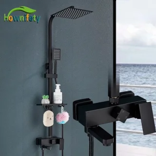 Eszenzics Luxe doucheset mat zwart vierkante regendouche 30cm