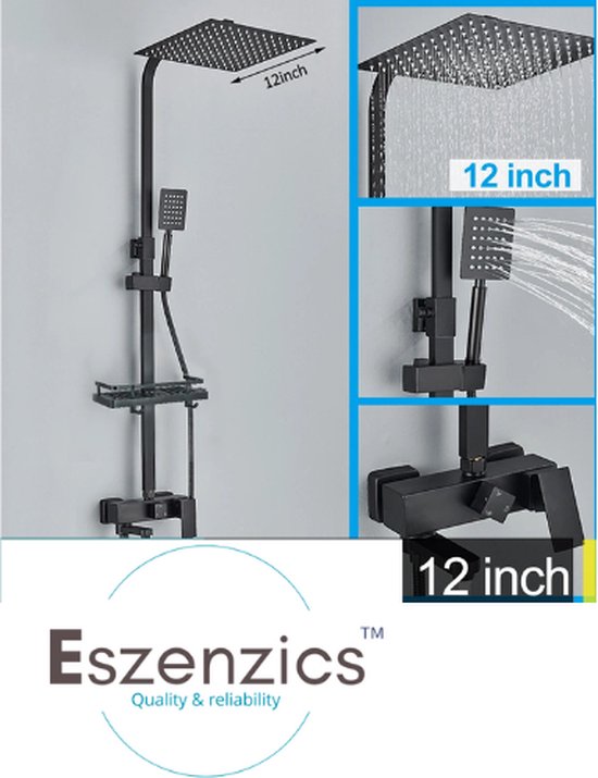 Eszenzics Luxe doucheset mat zwart vierkante regendouche 30cm review