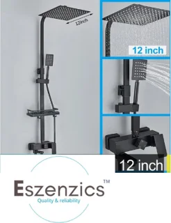 Eszenzics Luxe doucheset mat zwart vierkante regendouche 30cm