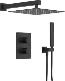 Everstein douchesysteem mat zwart, inbouw thermostatisch 12 inch