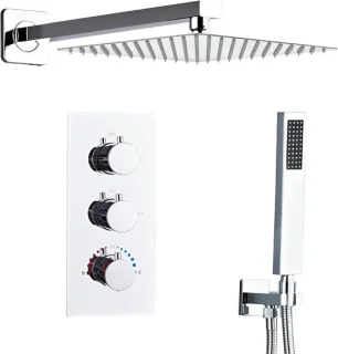 Famanu thermostatische inbouwdoucheset chroom met 30x30 cm hoofddouche en handdouche