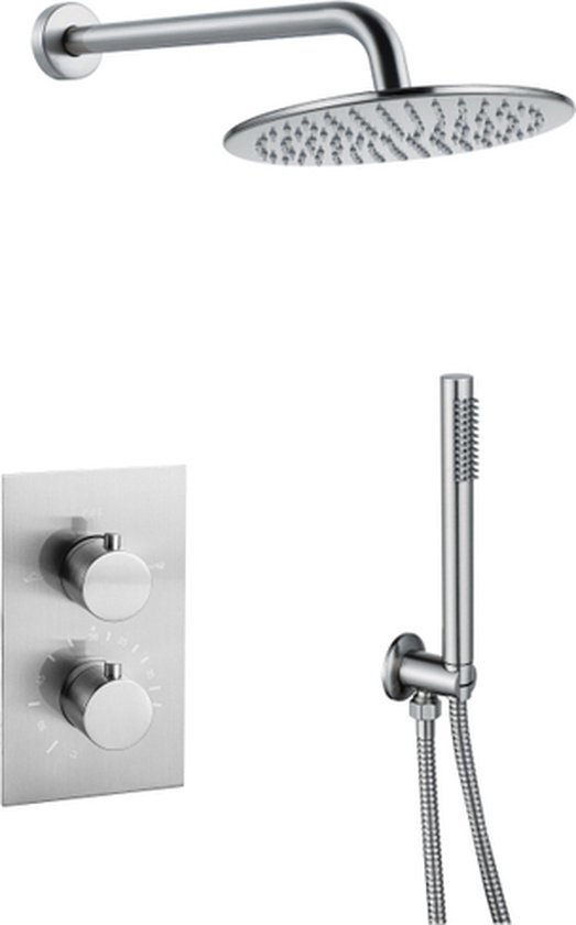 Fortifura Calvi Inbouw Regendoucheset Thermostatisch 25cm Geborsteld RVS
