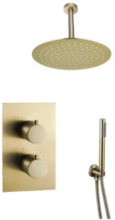 Fortifura Calvi Inbouw Regendoucheset Thermostatisch 30cm Geborsteld Messing