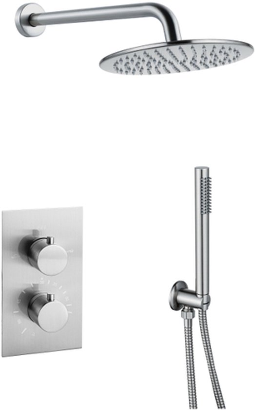 Fortifura Calvi Inbouw Regendoucheset Thermostatisch 30cm Geborsteld RVS PVD