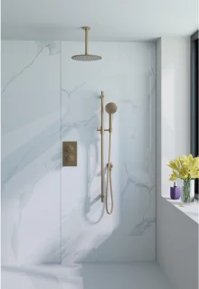 Fortifura Calvi Inbouw Regendoucheset Thermostatisch Plafondarm 25cm Ronde Handdouche Goud