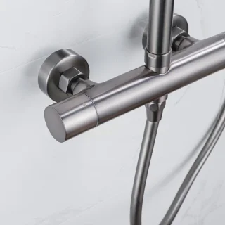 Fortifura Calvi Regendoucheset Thermostatisch 25cm Geborsteld Gunmetal PVD
