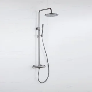 Fortifura Calvi Regendoucheset Thermostatisch 30cm Geborsteld Gunmetal PVD