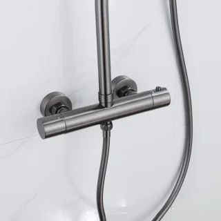 Fortifura Calvi Regendoucheset Thermostatisch 30cm Geborsteld Gunmetal PVD