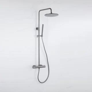 Fortifura Calvi Regendoucheset Thermostatisch 30cm Geborsteld Gunmetal PVD