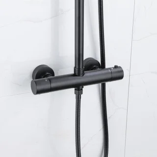 FortiFura Calvi Thermostaat Regendouche Mat Zwart Messing