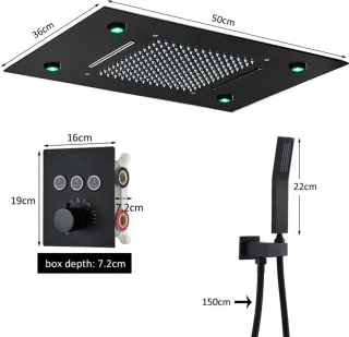 Fubzz Regendouche Plafondset 35x50 cm Zwart