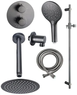 FugaFlow Eccelente Acces Inbouw Regendoucheset Geborsteld Gunmetal PVD