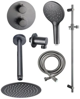FugaFlow Eccelente Acces Inbouw Regendoucheset Geborsteld Gunmetal PVD