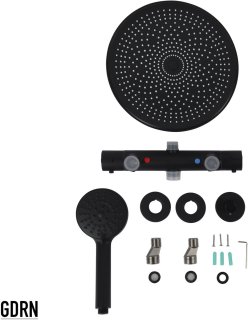 GDRN Regendouche Mat Zwart met Thermostaatkraan 25 cm
