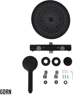 GDRN Regendouche Mat Zwart met Thermostaatkraan 25 cm