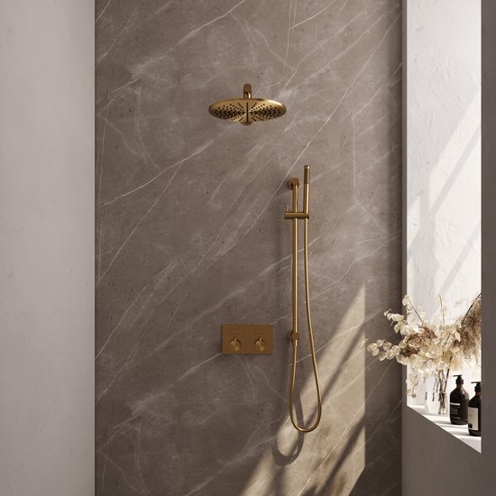 Gold Carving Thermostatische Inbouw Regendouche Set 62 30cm Goud Geborsteld