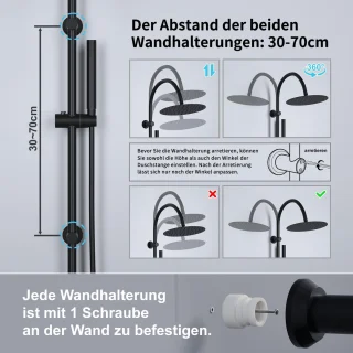 Görbach Regendouche douchesysteem zonder kraan, roestvrij staal, XXL ronde douchekop 30 cm, vintage U-vormige douchestang