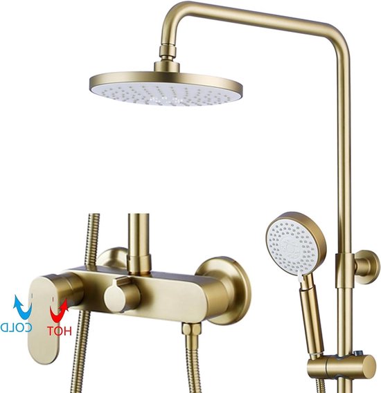 Goud Douchesysteem Regendouche 20 cm met Handdouche
