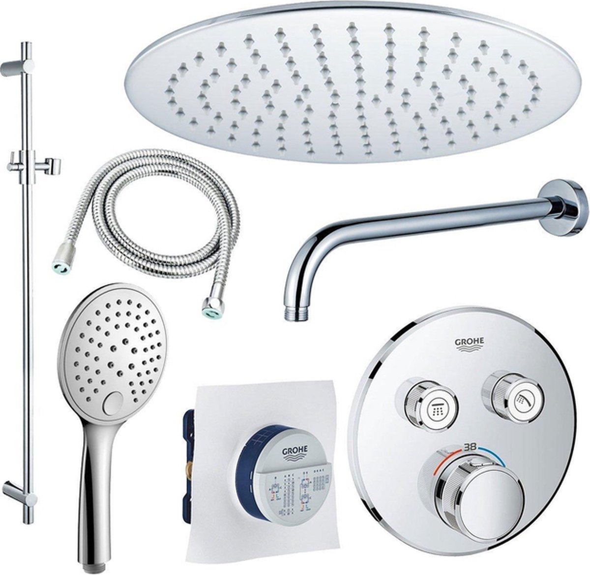 De GROHE Grohtherm Regendoucheset opbouw chroom in één oogopslag