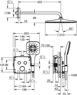 GROHE Precision SmartControl Inbouwdouche Vierkant Chroom