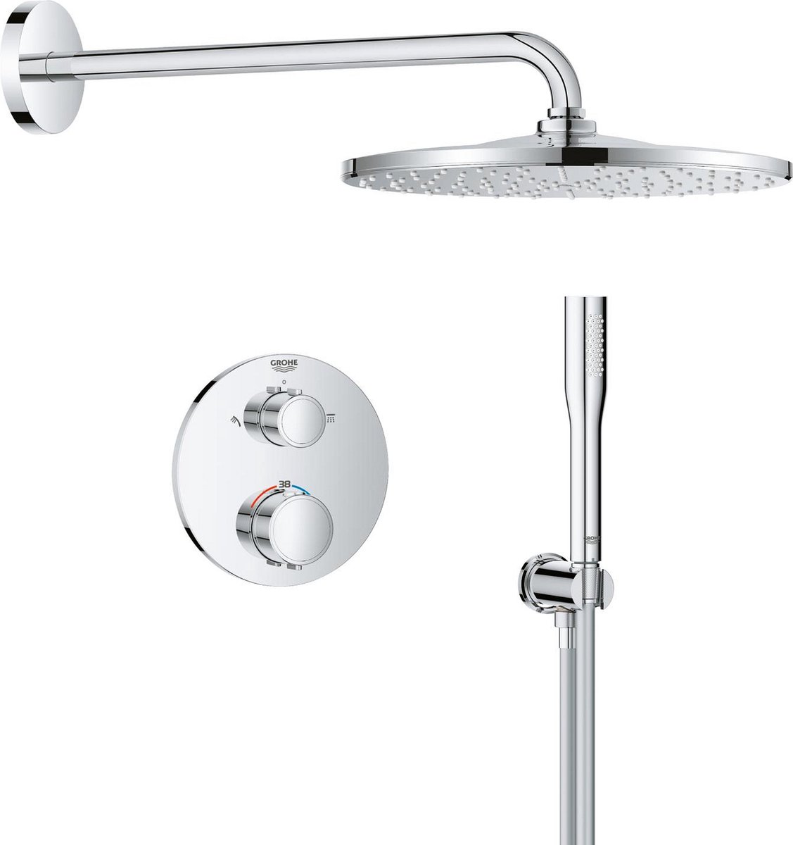 De GROHE QuickFix Precision inbouw douchesysteem chroom rond in één oogopslag