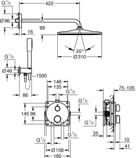 GROHE QuickFix Precision inbouw douchesysteem chroom rond